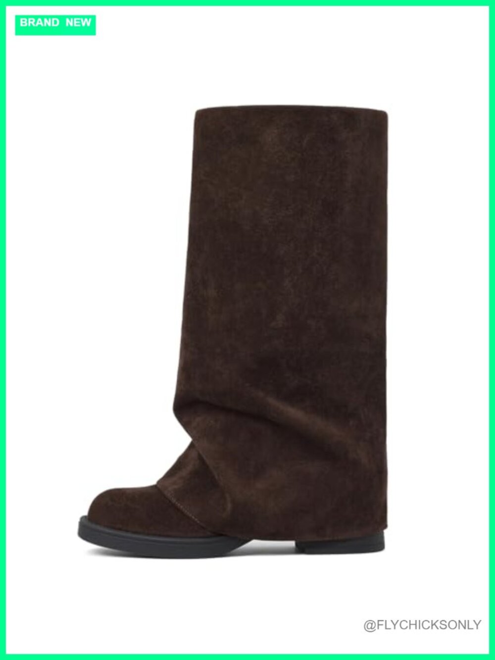faux leather knee-high slouch boots with folded cuffs and block heel for women